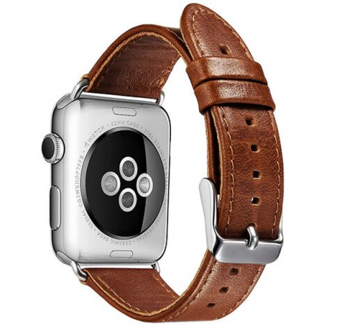 Curea iUni compatibila cu Apple Watch 1/2/3/4/5/6/7, 42mm, Vintage, Piele, Brown