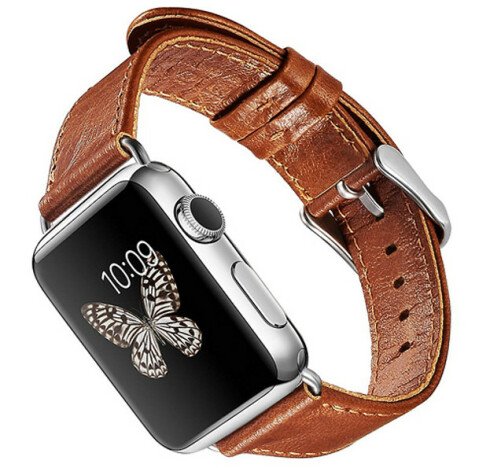 Curea iUni compatibila cu Apple Watch 1/2/3/4/5/6/7, 42mm, Vintage, Piele, Brown